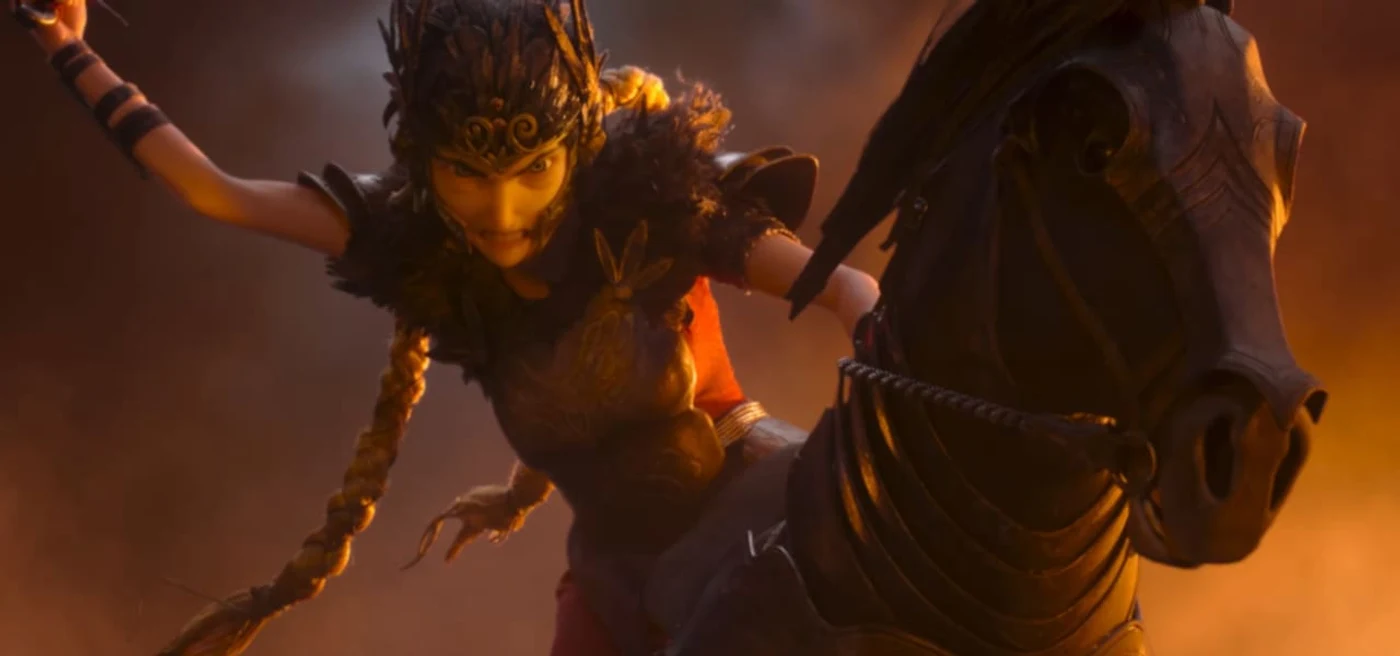 Alexandra riding a horse in LAIKA's Wildwood.