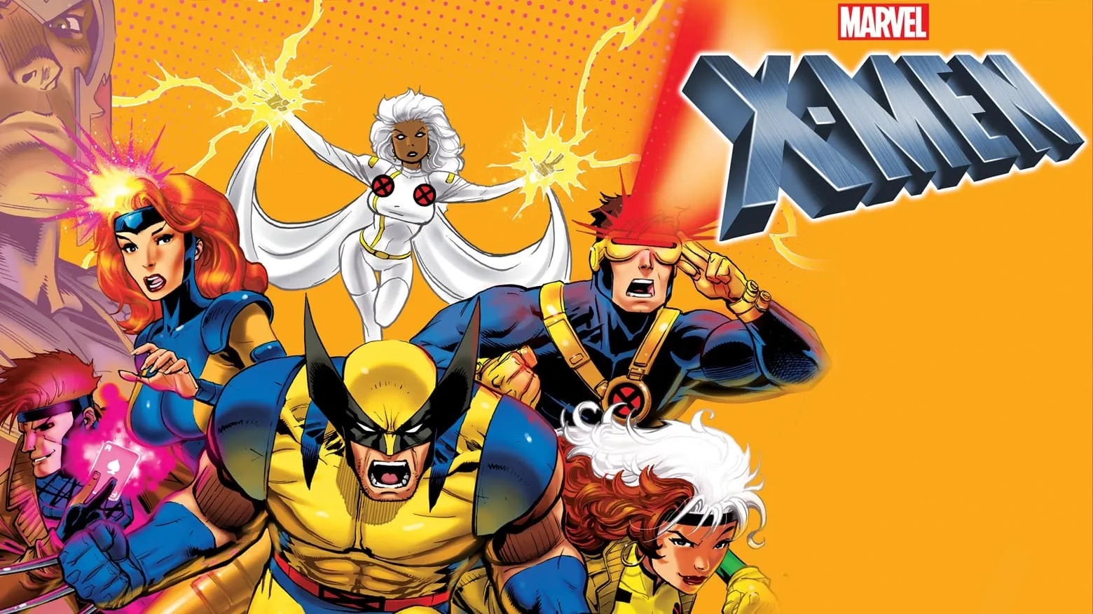 Wolverine, Storm, Jean Grey, Cyclops, Rogue and Gambit in official X-Men: The Animated Series key art.